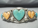 Terry Joe Vintage Native American Navajo Royston Turquoise Heart Sterling Silver Bracelet-Nativo Arts