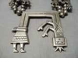 Detailed Vintage Native American Navajo Yei Sterling Silver Squash Blossom Necklace Old-Nativo Arts