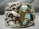 Huge Heavy Native American Navajo #8 Turquoise Sterling Silver Lizard Bracelet Cuff-Nativo Arts