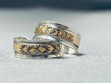 Intricate Vintage Native American Navajo Gold Sterling Silver Earrings-Nativo Arts