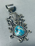 Noteworthy Native American Navajo Old Kingman Turquoise Sterling Silver Buffalo Pendant-Nativo Arts