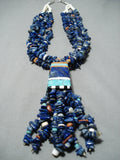 Native American Spectacular Santo Domingo Lapis Sterling Silver Necklace Old-Nativo Arts