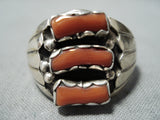 Beautiful signed Navajo Native American Coral Sterling Silver Ring-Nativo Arts