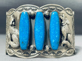 Howling Coyote Vintage Native American Navajo Long Turquoise Sterling Silver Bracelet-Nativo Arts