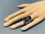 Desert Monument Intricate Native American Navajo Turquoise Inlay Sterling Silver Ring-Nativo Arts