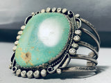 Heavy Vintage Native American Navajo Green Turquoise Sterling Silver Swirl Bracelet Old-Nativo Arts