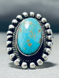 Sturdy Native American Navajo Pilot Mntn Turquoise Sterling Silver Thick Ring-Nativo Arts