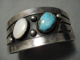 Fabulous Domed Bisbsee Turquoise Vintage Native American Navajo Pearl Sterling Silver Bracelet-Nativo Arts