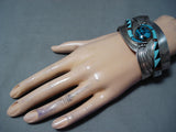 One Of The Best Vintage Native American Navajo Turquoise Inlay Sterling Silver Bracelet-Nativo Arts