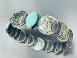 Sensational Native American Navajo Signed Royston Turquoise 14 Mercury Silver Dimes Bangle-Nativo Arts