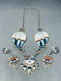 One Of Most Intricate Ever Vintage Native American Zuni Turquoise Inlay Sterling Silver Necklace-Nativo Arts