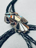 Colorful Vintage Native American Zuni Turquoise Coral Sterling Silver Thunderbird Bolo Tie-Nativo Arts