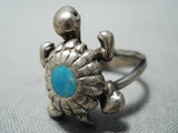 Wonderful Vintage Native American Navajo Turquoise Sterling Silver Turtle Ring-Nativo Arts
