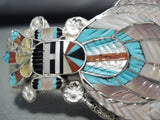 Fabulous Native American Zuni Mother Of Pearl & Turquoise Sterling Silver Bracelet-Nativo Arts
