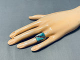 Unique Vintage Native American Navajo 2 Large Morenci Turquoise Sterling Silver Ring-Nativo Arts