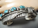 Outstanding Native American Navajo Sleeping Beauty Sterling Silver Feather Bracelet-Nativo Arts