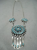 Intricate Vintage Native American Zuni Turquoise Sterling Silver Dangle Necklace Old-Nativo Arts