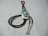 Superior Vintage Native American Navajo Sleeping Beauty Turquoise Sterling Silver Bolo Tie Old-Nativo Arts