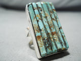 Unique Navajo Native American Turquoise Cornrows Sterling Silver Ring-Nativo Arts