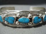 Fantastic Vintage Native American Navajo Blue Gem Turquoise Sterling Silver Bracelet Old-Nativo Arts