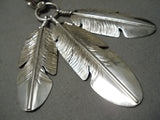 Native American Stunning Detailed Hand Carved Feathers Sterling Silver Neative American Pendant-Nativo Arts
