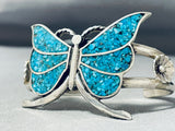 Enchanting Vintage Native American Navajo Turquoise Inlay Sterling Silver Butterfly Bracelet-Nativo Arts