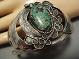 Striking Vintage Native American Navajo Green Turquoise Sterling Silver Bracelet Cuff Old-Nativo Arts