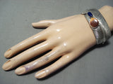 So Detailed Native American Navajo Lapis Sterling Silver Feather Bracelet Cuff-Nativo Arts