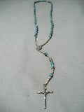 Rare Authentic Native American Navajo Turquoise Sterling Silver Rosary Necklace-Nativo Arts
