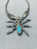 Very Unique Vintage Native American Navajo Spider Turquoise Inlay Sterling Silver Necklace-Nativo Arts