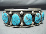 Nez Vintage Native American Navajo Morenci Turquoise Sterling Silver Bracelet Old-Nativo Arts