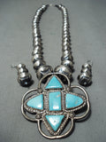 Important Vintage Native American Zuni Blue Gem Turquoise Sterling Silver Necklace Earring Set-Nativo Arts