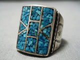 Exquisite Vintage Native American Navajo Turquoise Chip Inlay Sterling Silver Ring Old-Nativo Arts