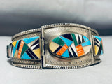One Of Most Unique Ever Vintage Native American Navajo Turquoise Inlay Sterling Silver Bracelet-Nativo Arts