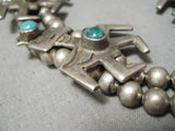 Museum Vintage Native American Navajo Turquoise Yei Sterling Silver Squash Blossom Necklace-Nativo Arts