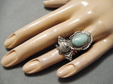 Exceptional Detailed Vintage Native American Navajo Green Turquoise Sterling Silver Kachina Ring-Nativo Arts