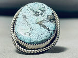 Ice Blue Spiderweb Turquoise Vintage Native American Navajo Sterling Silver Ring-Nativo Arts