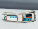 Thick Unique Inlay Vintage Native American Navajo Spider Turquoise Sterling Silver Bracelet-Nativo Arts