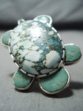 Huge Unique Vintage Native American Navajo Turtle Turquoise Sterling Silver Ring-Nativo Arts