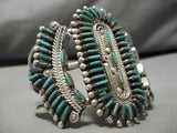 Native American Huge Museum Vintage Zuni Needlepoint Turquoise Sterling Silver Bracelet-Nativo Arts