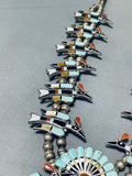 Authentic Vintage Native American Zuni Turquoise Sterling Silver Inlay Squash Blossom Necklace-Nativo Arts