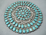 Colossal Vintage Native American Navajo Turquoise Cluster Sterling Silver Pin Pendant Old-Nativo Arts