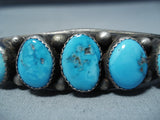 Excellent Vintage Native American Navajo Morenci Turquoise Sterling Silver Bracelet Old-Nativo Arts
