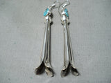Outstanding Navajo Native American Turquoise Sterling Silver Blossom Earrings-Nativo Arts