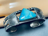 Rare Turquoise Vintage Native American Navajo Easter Blue Sterling Silver Flank Bracelet-Nativo Arts