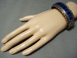Thicker Signed Vintage Native American Navajo Lapis Sterling Silver Bracelet-Nativo Arts