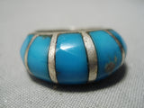Intricate Vintage Native American Navajo Turquoise Inlay Sterling Silver Ring Old-Nativo Arts