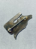 Howling Coyote Vintage Native American Navajo Sterling Silver Dark Patina Pin-Nativo Arts