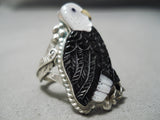 One Of Best Hand Carved Vintage Zuni Native American Eagle Sterling Silver Ring-Nativo Arts