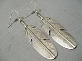 Stunning Vintage Navajo Sterling Silver Feather Earrings Native American-Nativo Arts